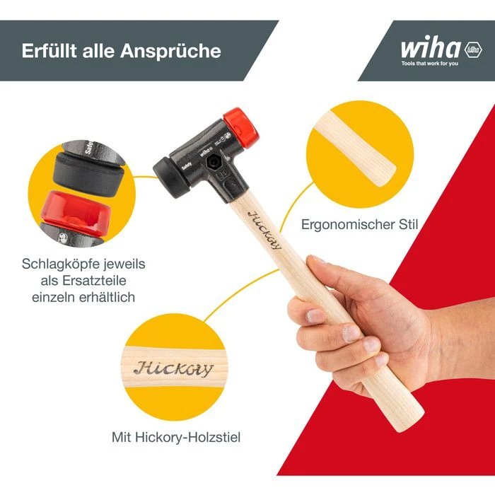 Wiha Hammer 83238030, 26611, Ø 30mm, Safety, Schonhammer, Mit Hickorystiel, 306g 2 Wiha Hammer 83238030, 26611, Ø 30mm, Safety, Schonhammer, Mit Hickorystiel, 306g – Bild 2