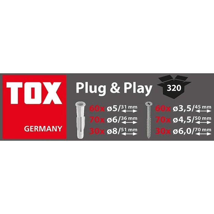 Tox Dübel-Schraubensortiment Trika Plug & Play, Universaldübel + Schrauben, 320-teilig 4 Tox Dübel-Schraubensortiment Trika Plug & Play, Universaldübel + Schrauben, 320-teilig – Bild 4