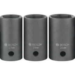 Bosch Steckschlüssel 2608551102, 3-teilig, 17 - 21mm Schlüsselweite - 85mm Länge, 1/2 Zoll