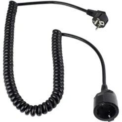 As-Schwabe Strom-Verlängerungskabel 70425, 1 - 4 M, Schutzkontakt, Spiralkabel, Schwarz