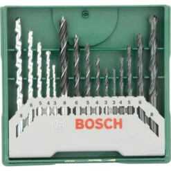 Bosch Bohrer Mini-X-Line Mixed-Set, 15-teiliges Set, 3-8mm, Metall, Holz, Steinbohrer