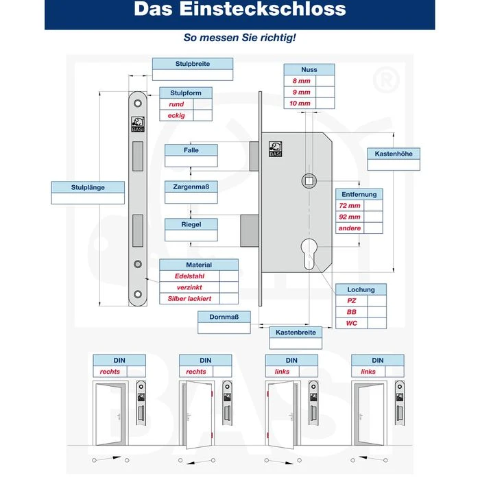 BASI Einsteckschloss ES 929, 9290-5522, Für Zimmertür, Silber, 18mm, DIN Links 3 BASI Einsteckschloss ES 929, 9290-5522, Für Zimmertür, Silber, 18mm, DIN Links – Bild 3