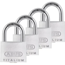 Abus Vorhängeschloss Titalium 64TI/40 Quads, Schlüsselschloss, Level 5, Silber, 4 Stück