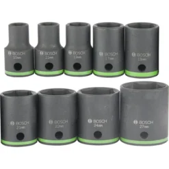 Bosch Steckschlüssel 2608551100, 9-teilig, 10 - 27mm Schlüsselweite - 38mm Länge, 1/2 Zoll
