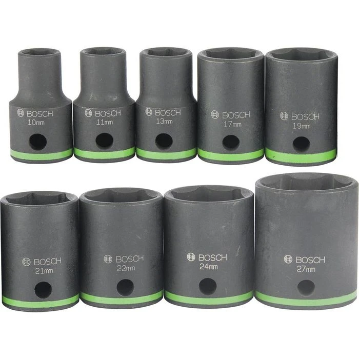 Bosch Steckschlüssel 2608551100, 9-teilig, 10 - 27mm Schlüsselweite - 38mm Länge, 1/2 Zoll 1 Bosch Steckschlüssel 2608551100, 9-teilig, 10 - 27mm Schlüsselweite - 38mm Länge, 1/2 Zoll