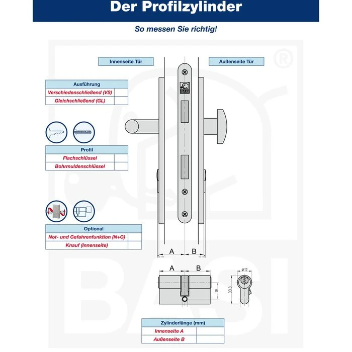 BASI Schließzylinder V55, VB5000-0005, 30/35 Mm, Verschiedenschließend, Doppelzylinder, Codekarte 3 BASI Schließzylinder V55, VB5000-0005, 30/35 Mm, Verschiedenschließend, Doppelzylinder, Codekarte – Bild 3