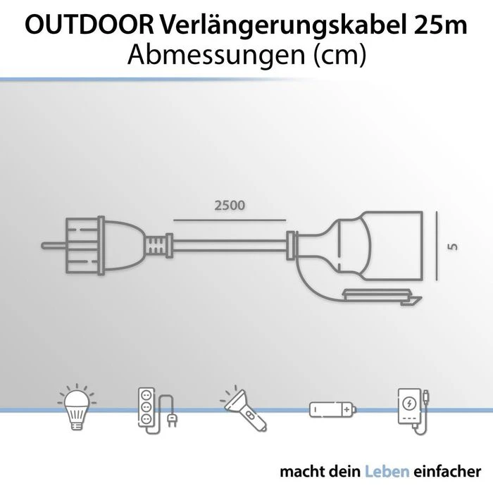 Arcas Strom-Verlängerungskabel, 25m, Schutzkontakt, Außen IP44, Schwarz 3 Arcas Strom-Verlängerungskabel, 25m, Schutzkontakt, Außen IP44, Schwarz – Bild 3