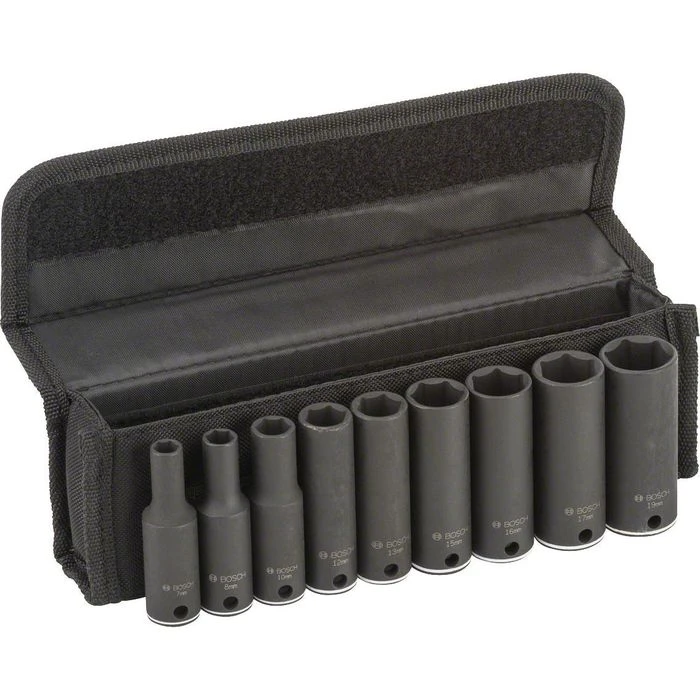 Bosch Steckschlüssel 2608551099, 9-teilig, 7 - 19mm Schlüsselweite - 63mm Länge, 3/8 Zoll 1 Bosch Steckschlüssel 2608551099, 9-teilig, 7 - 19mm Schlüsselweite - 63mm Länge, 3/8 Zoll