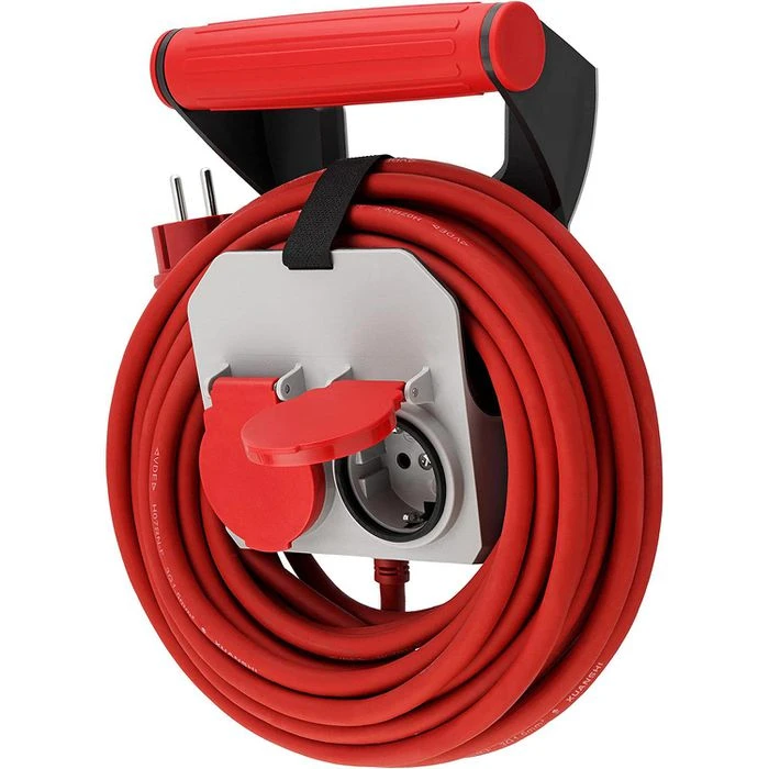 Strom-Verlängerungskabel REV-Ritter 10m, 2-fach Schutzkontakt, Außen IP44, Rot/grau 1 Strom-Verlängerungskabel REV-Ritter 10m, 2-fach Schutzkontakt, Außen IP44, Rot/grau