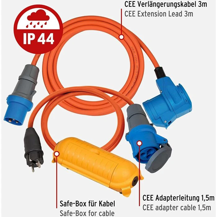 Brennenstuhl Strom-Verlängerungskabel Camping Set, 3 M + 1,5 M, Caravan, IP44, 2,5 Mm² + Kabelbox 2 Brennenstuhl Strom-Verlängerungskabel Camping Set, 3 M + 1,5 M, Caravan, IP44, 2,5 Mm² + Kabelbox – Bild 2